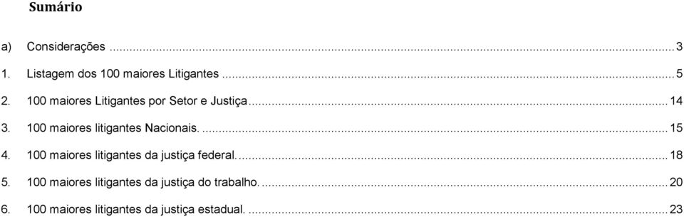 100 maiores litigantes Nacionais.... 15 4.