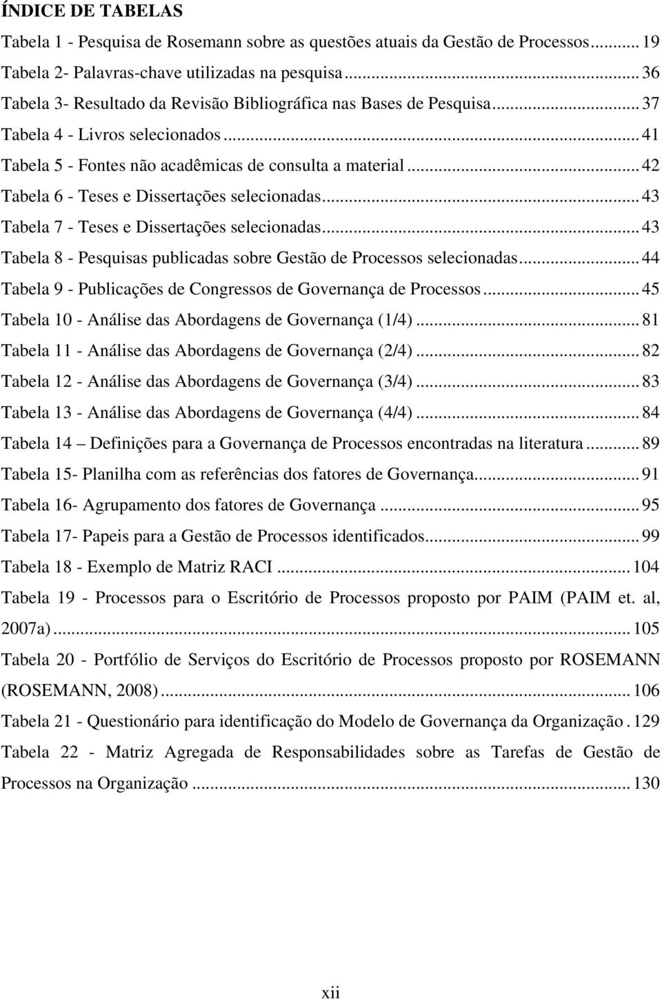 .. 42 Tabela 6 - Teses e Dissertações selecionadas... 43 Tabela 7 - Teses e Dissertações selecionadas... 43 Tabela 8 - Pesquisas publicadas sobre Gestão de Processos selecionadas.