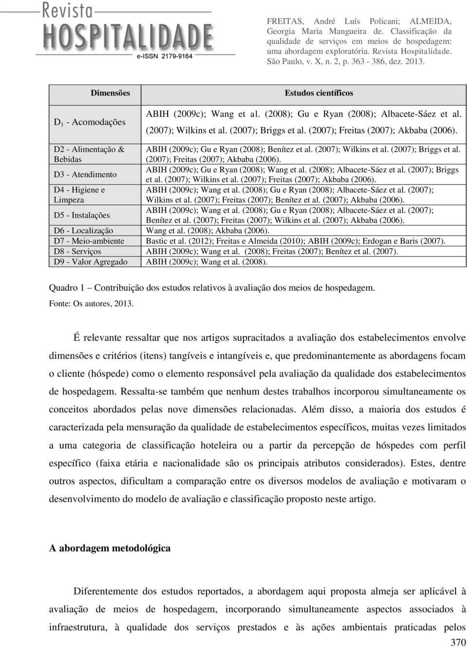 (2007); Briggs et al. (2007); Freitas (2007); Akbaba (2006). ABIH (2009c); Gu e Ryan (2008); Wang et al. (2008); Albacete-Sáez et al. (2007); Briggs et al. (2007); Wilkins et al.