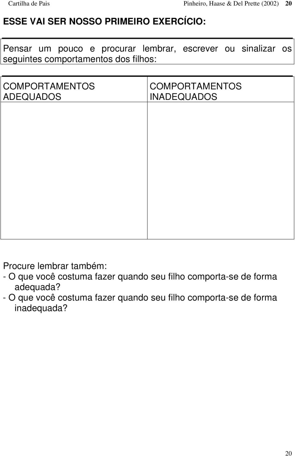 ADEQUADOS COMPORTAMENTOS INADEQUADOS Procure lembrar também: - O que você costuma fazer quando seu filho