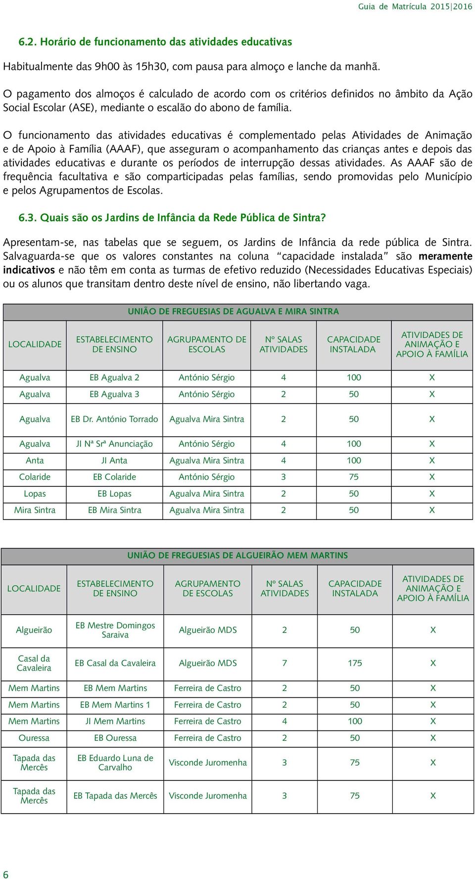 O funcionamento das atividades educativas é complementado pelas Atividades de Animação e de Apoio à Família (AAAF), que asseguram o acompanhamento das crianças antes e depois das atividades