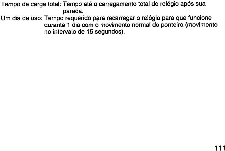 Um dia de uso: Tempo requerido para recarregar o relógio para