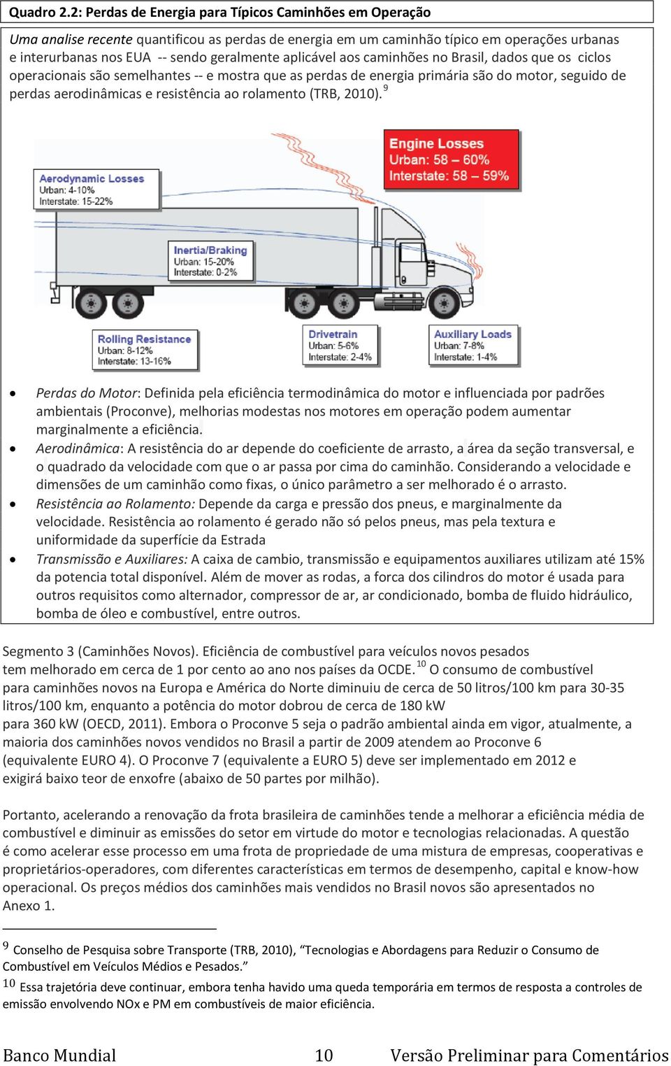 aplicável aos caminhões no Brasil, dados que os ciclos operacionais são semelhantes -- e mostra que as perdas de energia primária são do motor, seguido de perdas aerodinâmicas e resistência ao