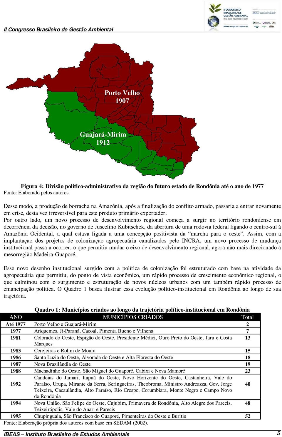 Por outro lado, um novo processo de desenvolvimento regional começa a surgir no território rondoniense em decorrência da decisão, no governo de Juscelino Kubitschek, da abertura de uma rodovia