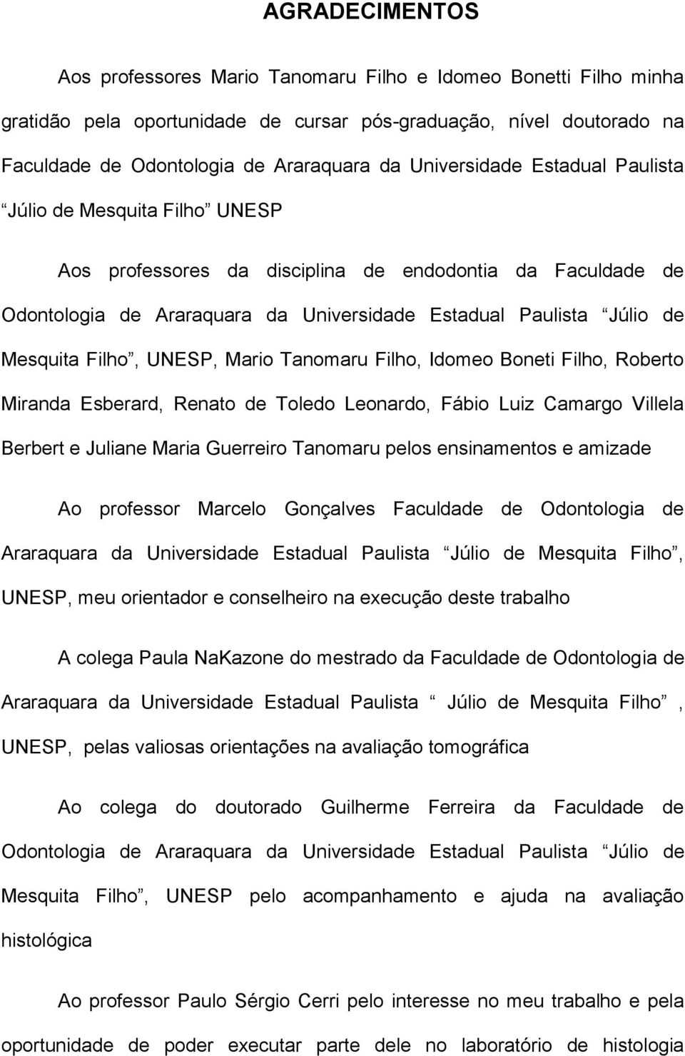 Filho, UNESP, Mario Tanomaru Filho, Idomeo Boneti Filho, Roberto Miranda Esberard, Renato de Toledo Leonardo, Fábio Luiz Camargo Villela Berbert e Juliane Maria Guerreiro Tanomaru pelos ensinamentos