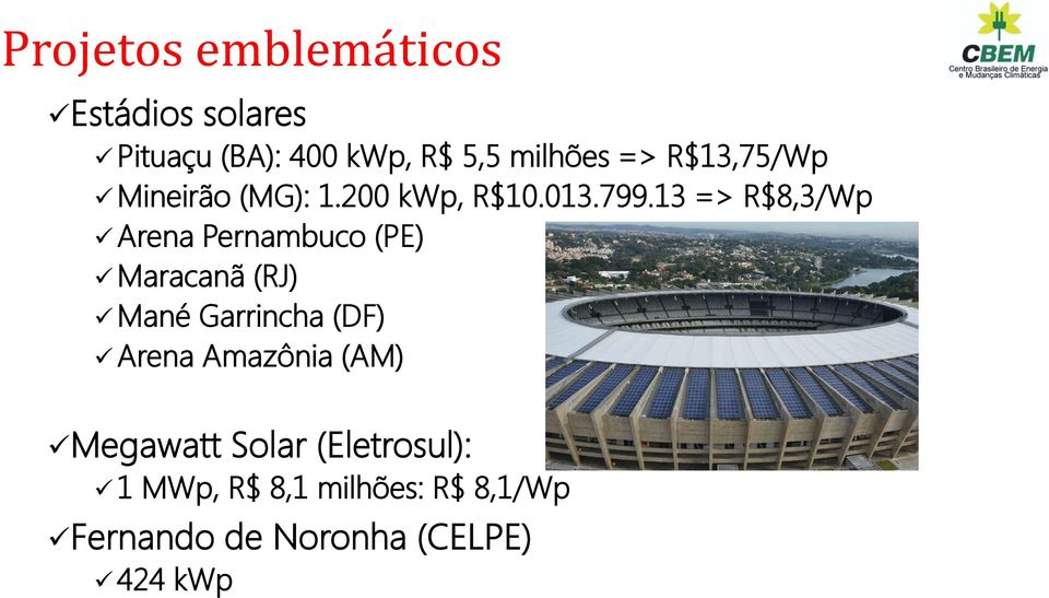 13 => R$8,3/Wp Arena Pernambuco (PE) Maracanã (RJ) Mané Garrincha (DF) Arena