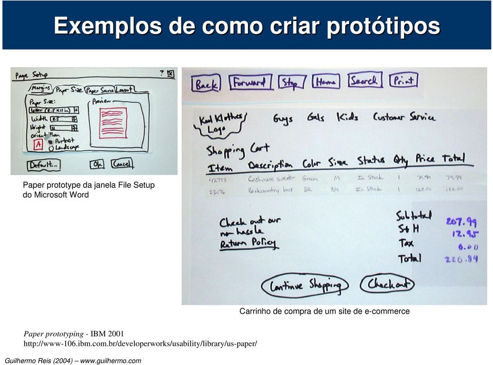 um site de e-commerce Paper prototyping - IBM 2001