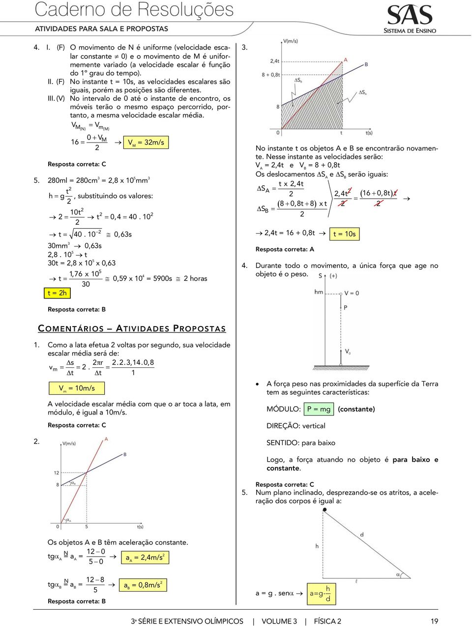 (V) o inervalo de aé o insane de enconro, os móveis erão o mesmo espaço percorrido, porano, a mesma velocidade escalar média. VM V () m(m) + V 6 M V M 3m/s 5.