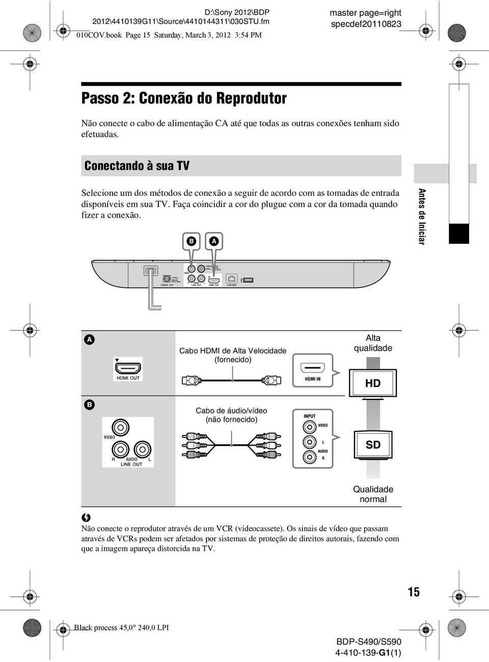 Conectando à sua TV Selecione um dos métodos de conexão a seguir de acordo com as tomadas de entrada disponíveis em sua TV. Faça coincidir a cor do plugue com a cor da tomada quando fizer a conexão.