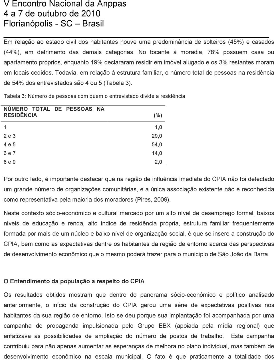 Todavia, em relação à estrutura familiar, o número total de pessoas na residência de 54% dos entrevistados são 4 ou 5 (Tabela 3).