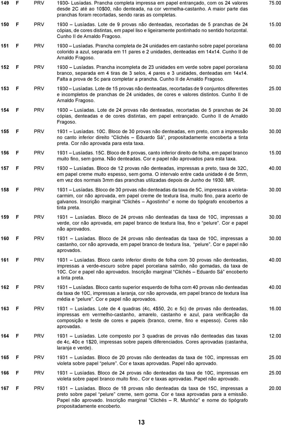 Lote de 9 provas não denteadas, recortadas de 5 pranchas de 24 cópias, de cores distintas, em papel liso e ligeiramente pontinhado no sentido horizontal. Cunho II de Arnaldo Fragoso.