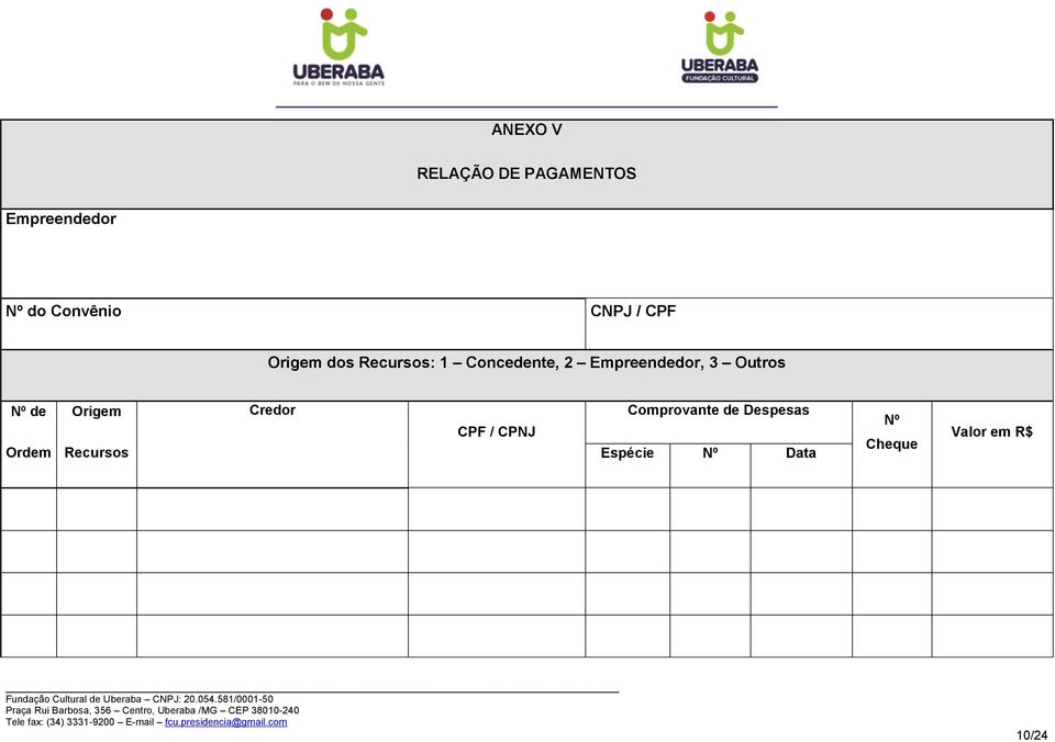 Empreendedor, 3 Outros Nº de Ordem Origem Recursos Credor