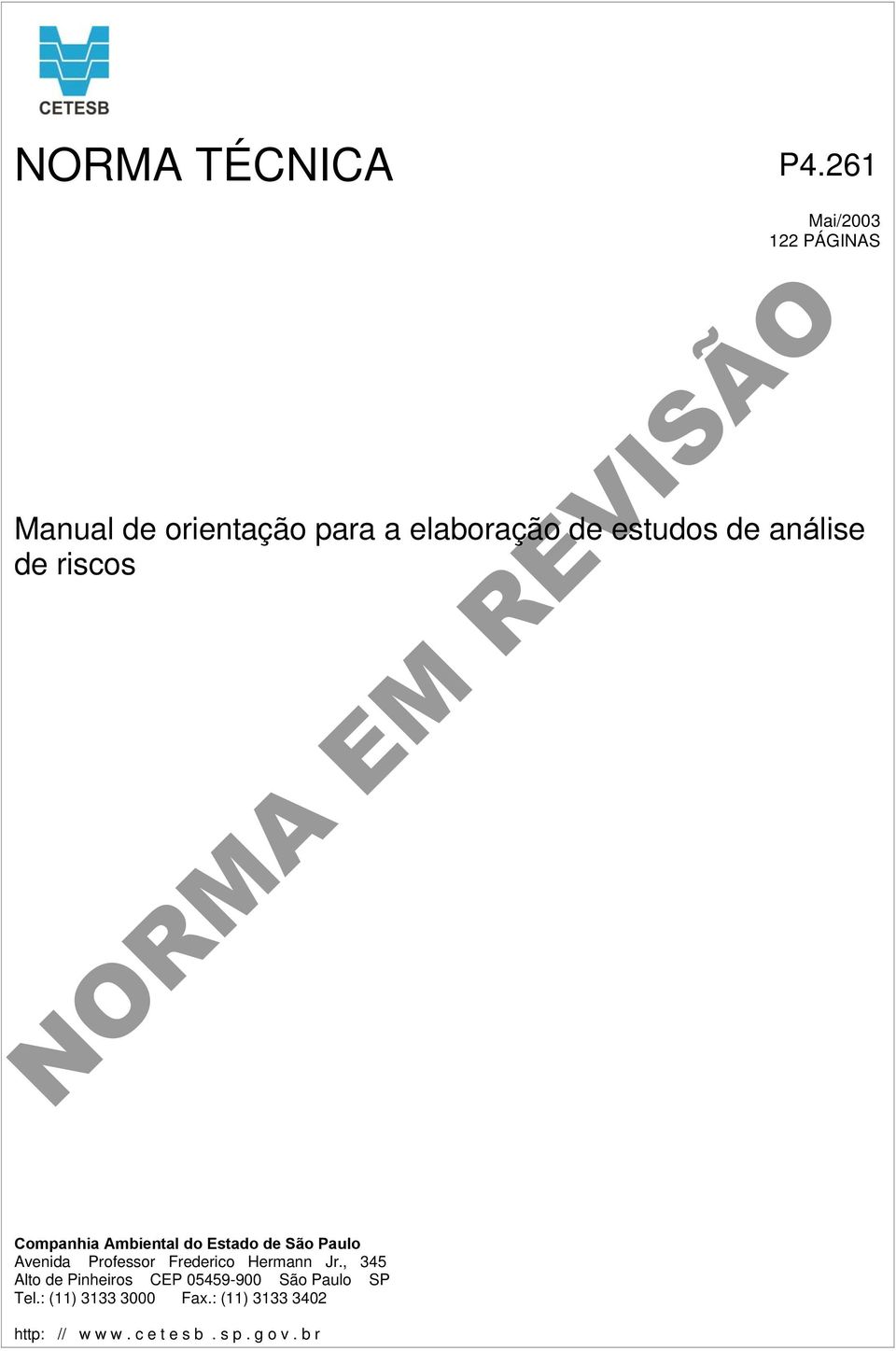 análise de riscos Companhia Ambiental do Estado de São Paulo Avenida Professor