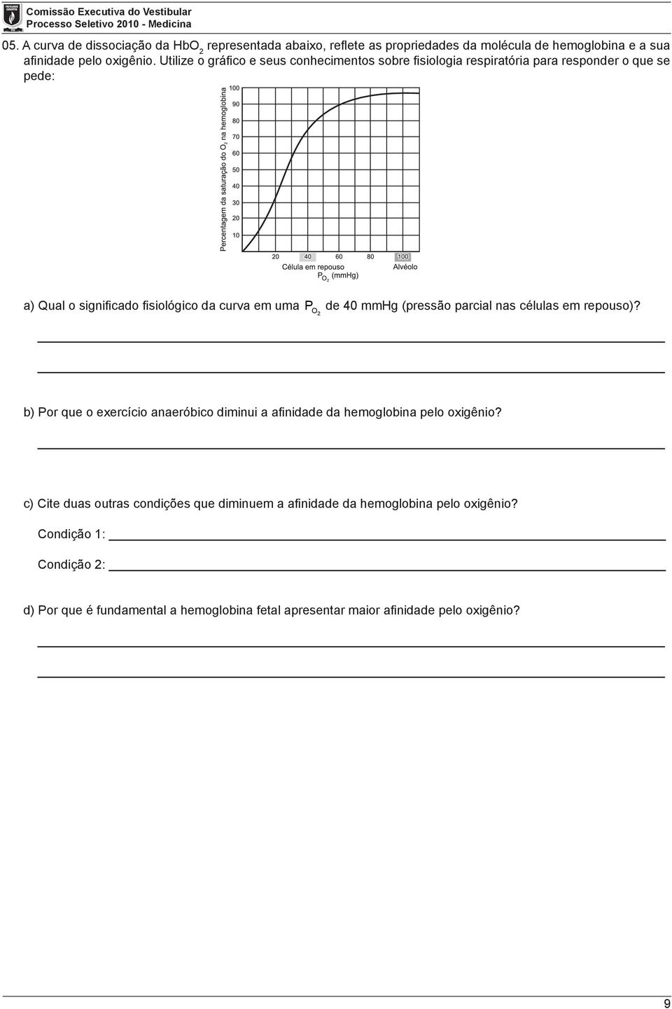 40 mmhg (pressão parcial nas células em repouso)? b) Por que o exercício anaeróbico diminui a afinidade da hemoglobina pelo oxigênio?