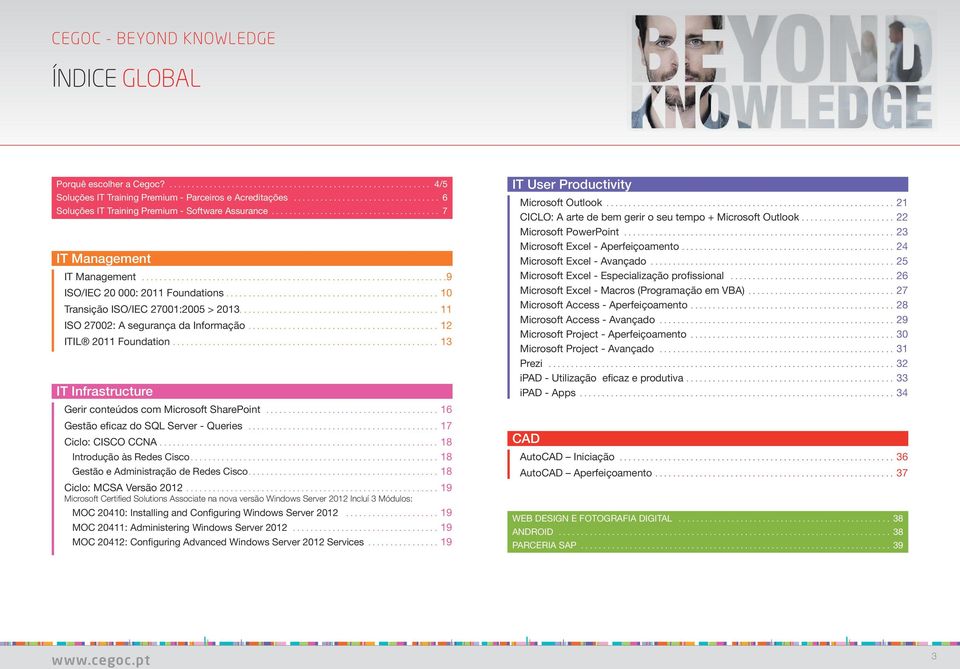 ... 11 ISO 27002: A segurança da Informação.... 12 ITIL 2011 Foundation.... 13 IT Infrastructure Gerir conteúdos com Microsoft SharePoint... 16 Gestão eficaz do SQL Server - Queries.