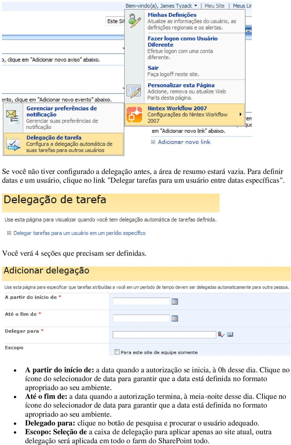 Clique no ícone do selecionador de data para garantir que a data está definida no formato apropriado ao seu ambiente. Até o fim de: a data quando a autorização termina, à meia-noite desse dia.