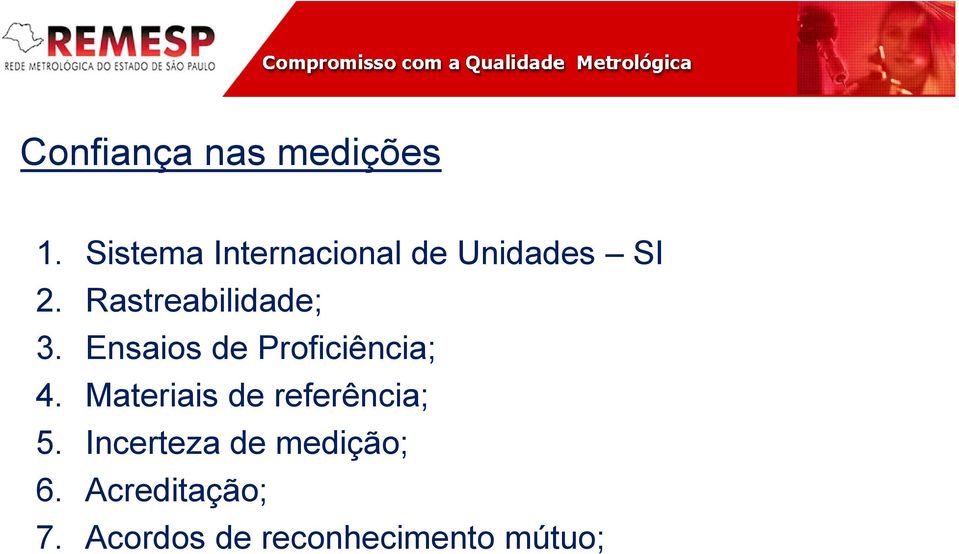 Rastreabilidade; 3. Ensaios de Proficiência; 4.