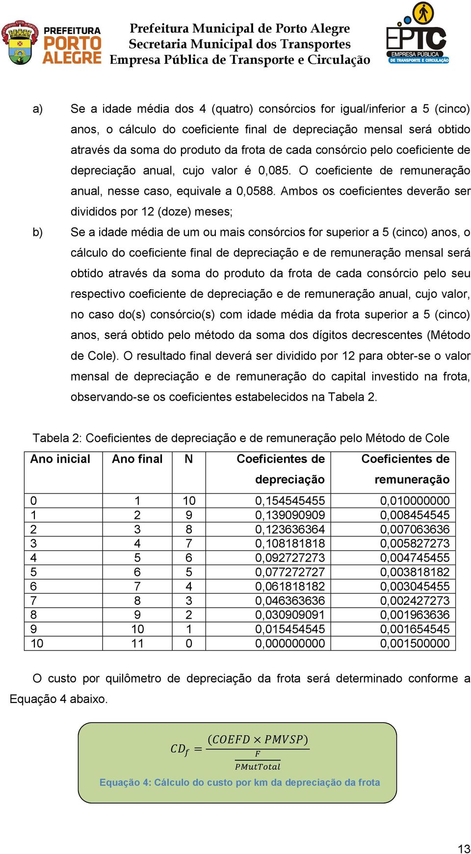 Ambos os coeficientes deverão ser divididos por 12 (doze) meses; b) Se a idade média de um ou mais consórcios for superior a 5 (cinco) anos, o cálculo do coeficiente final de depreciação e de