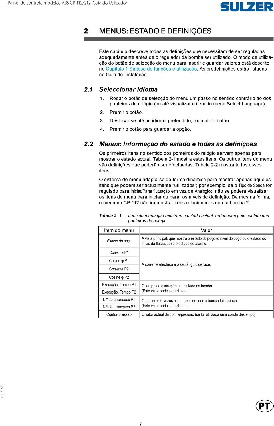 As predefinições estão listadas no Guia de Instalação. 2.1 Seleccionar idioma 1.