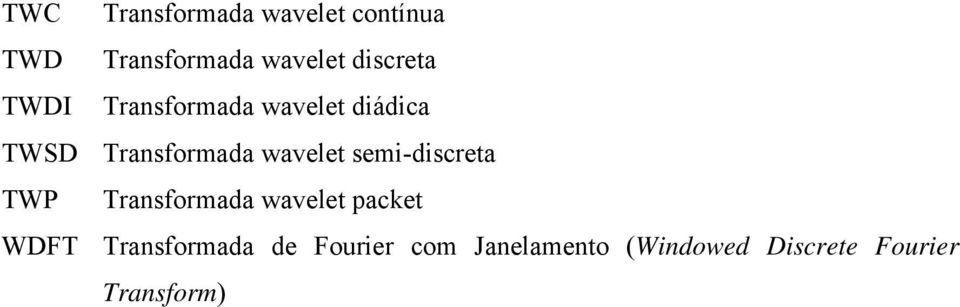 wavelet semi-discreta TWP Transformada wavelet packet WDFT