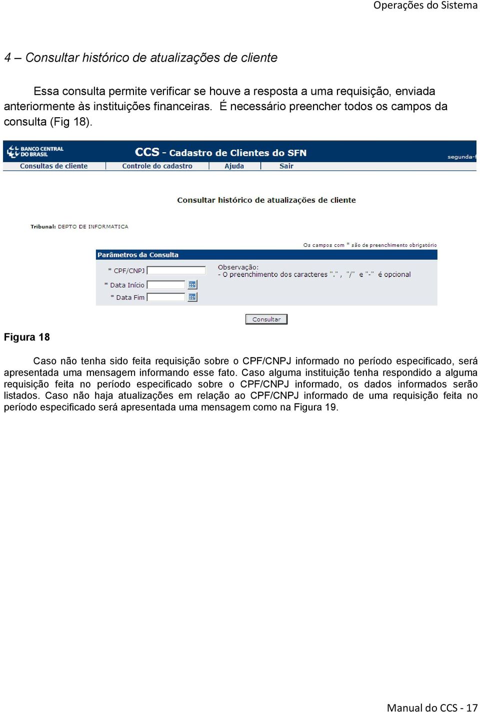 Figura 18 Caso não tenha sido feita requisição sobre o CPF/CNPJ informado no período especificado, será apresentada uma mensagem informando esse fato.