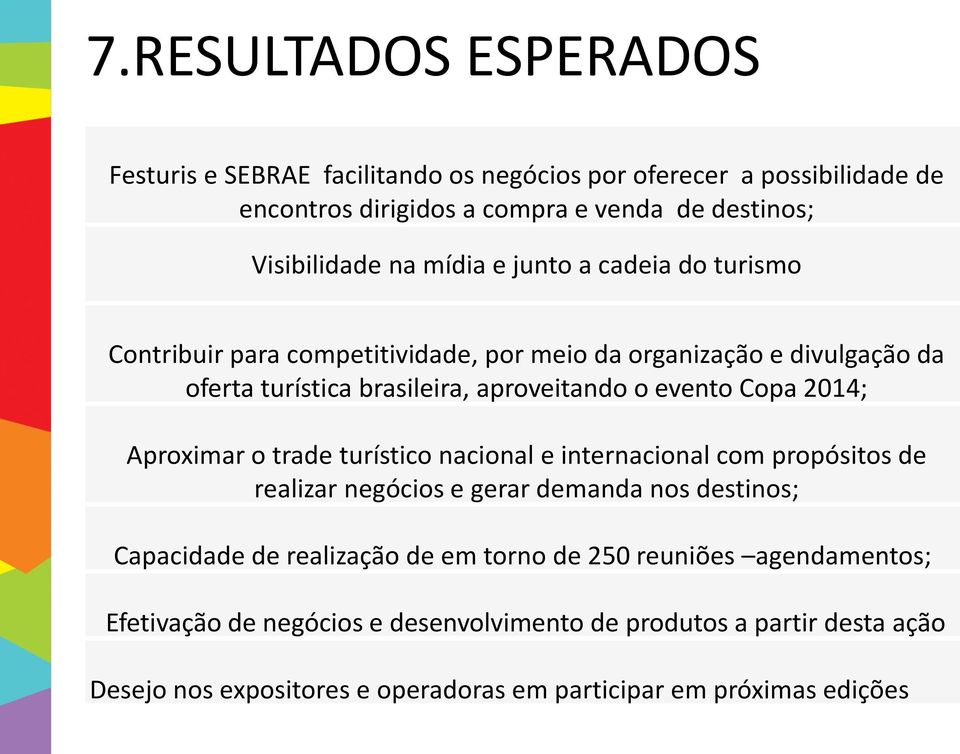 2014; Aproximar o trade turístico nacional e internacional com propósitos de realizar negócios e gerar demanda nos destinos; Capacidade de realização de em torno de