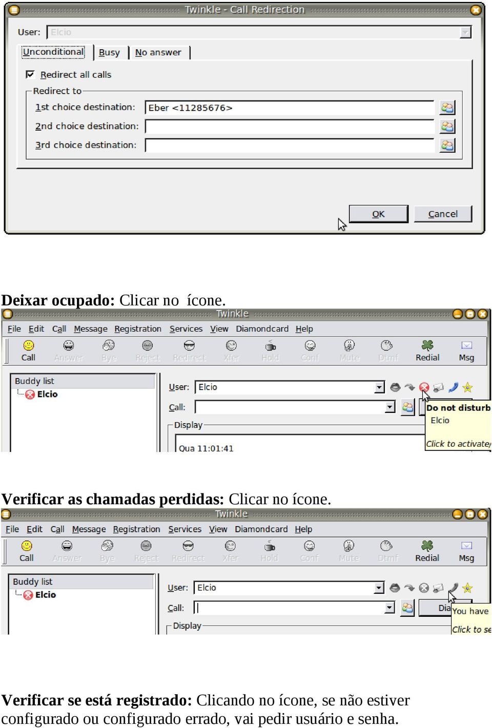 Verificar se está registrado: Clicando no ícone, se