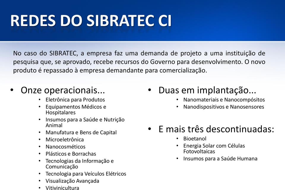 .. Eletrônica para Produtos Equipamentos Médicos e Hospitalares Insumos para a Saúde e Nutrição Animal Manufatura e Bens de Capital Microeletrônica Nanocosméticos Plásticos e Borrachas