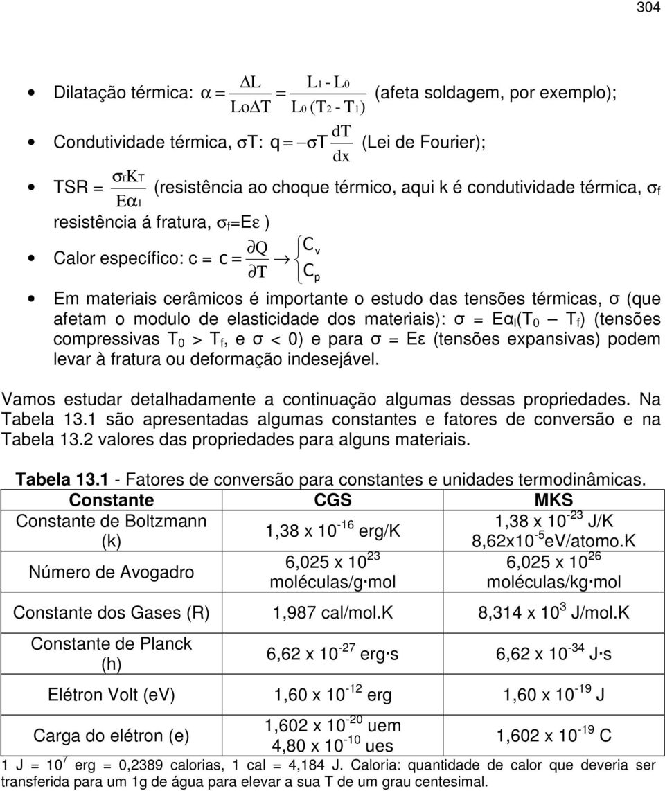 (tnsõs comprssivas T 0 > T f, < 0) para = E (tnsõs xpansivas) podm lvar à fratura ou dformação indsjávl. Vamos studar dtalhadamnt a continuação algumas dssas propridads. Na Tabla 13.