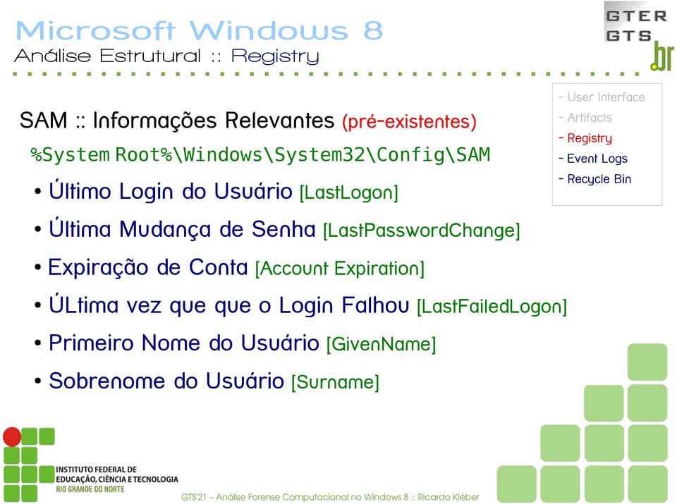 Última Mudança de Senha [LastPasswordChange] Expiração de Conta [Account Expiration] ÚLtima vez que que o Login Falhou