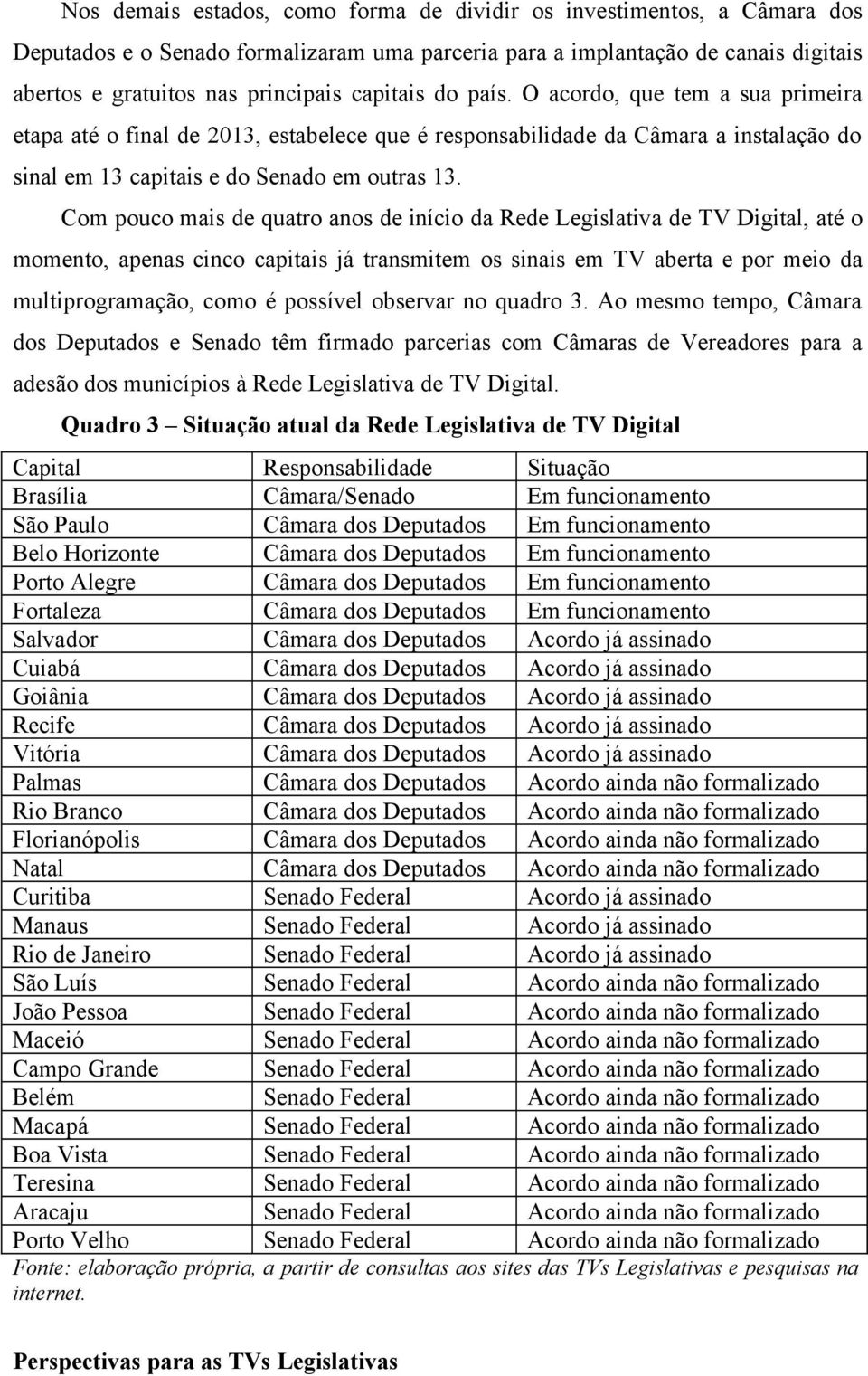 Com pouco mais de quatro anos de início da Rede Legislativa de TV Digital, até o momento, apenas cinco capitais já transmitem os sinais em TV aberta e por meio da multiprogramação, como é possível