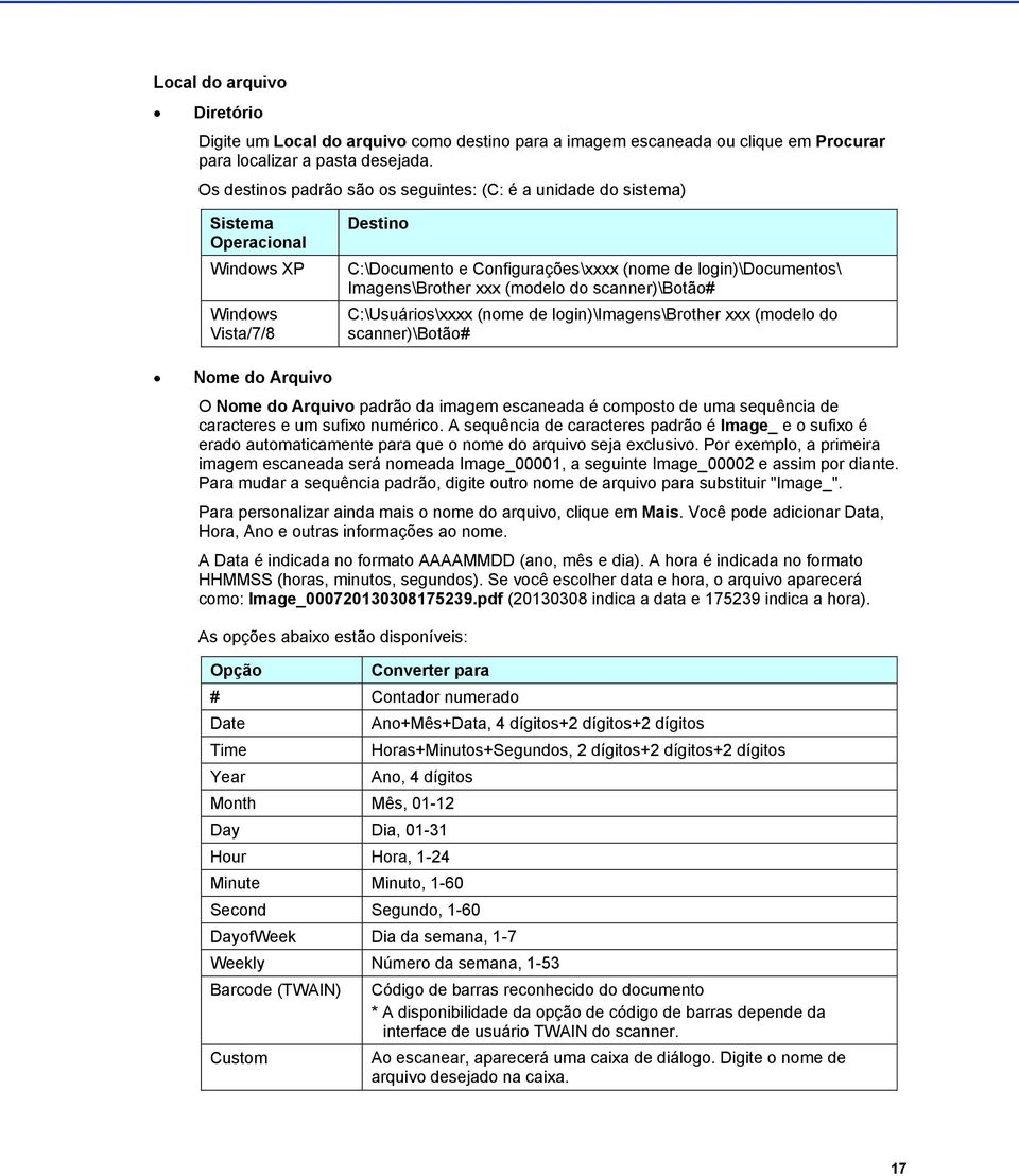 xxx (modelo do scanner)\botão# C:\Usuários\xxxx (nome de login)\imagens\brother xxx (modelo do scanner)\botão# Nome do Arquivo O Nome do Arquivo padrão da imagem escaneada é composto de uma sequência