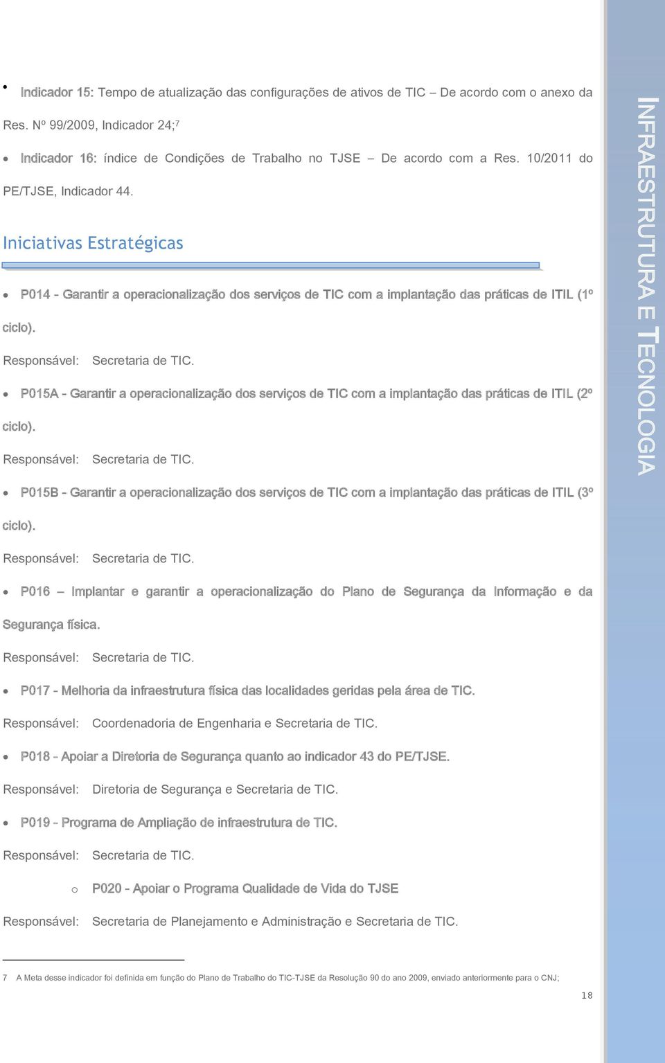 Iniciativas Estratégicas P014 - Garantir a operacionalização dos serviços de TIC com a implantação das práticas de ITIL (1º ciclo).