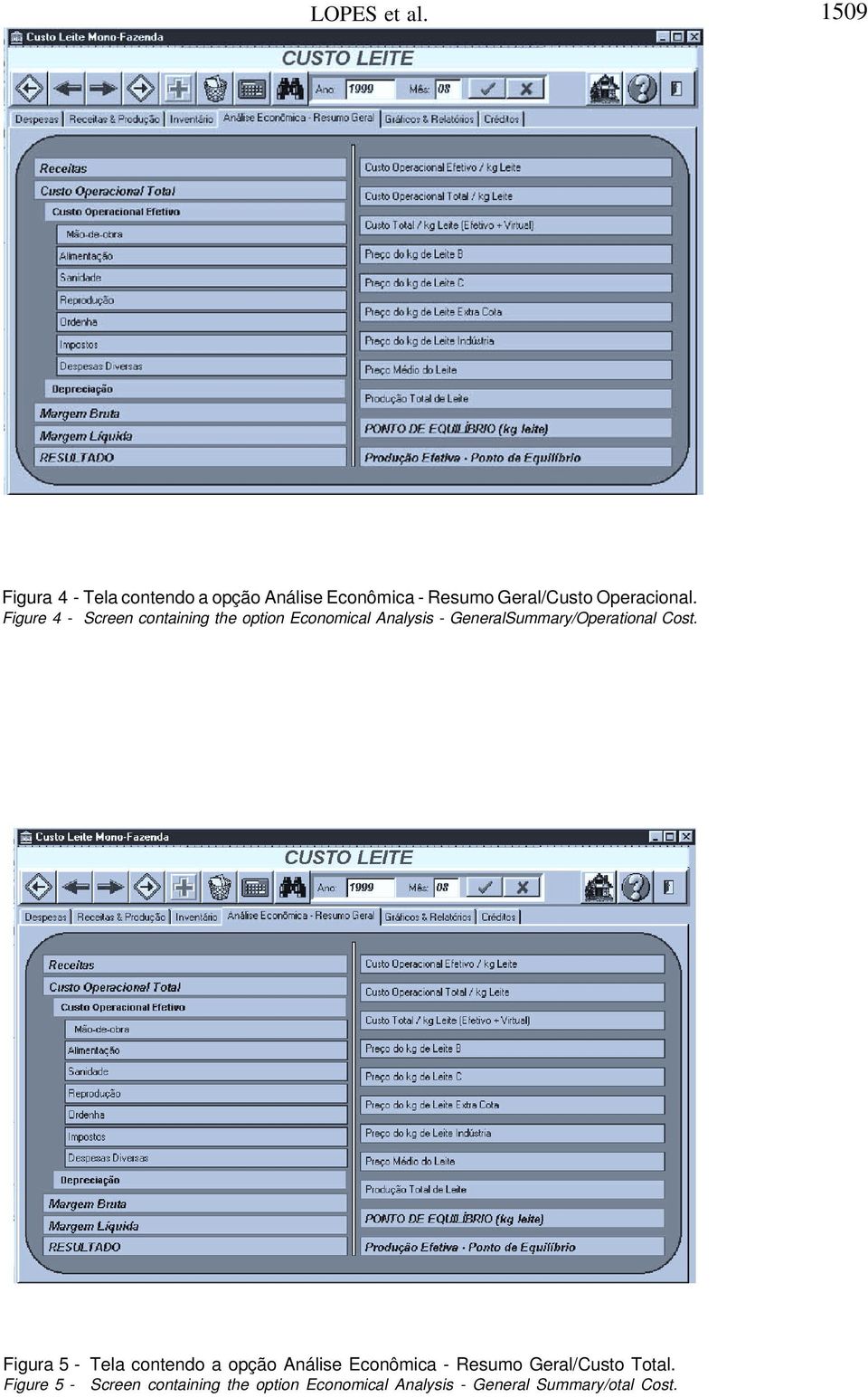 Figure 4 - Screen containing the option Economical Analysis - GeneralSummary/Operational