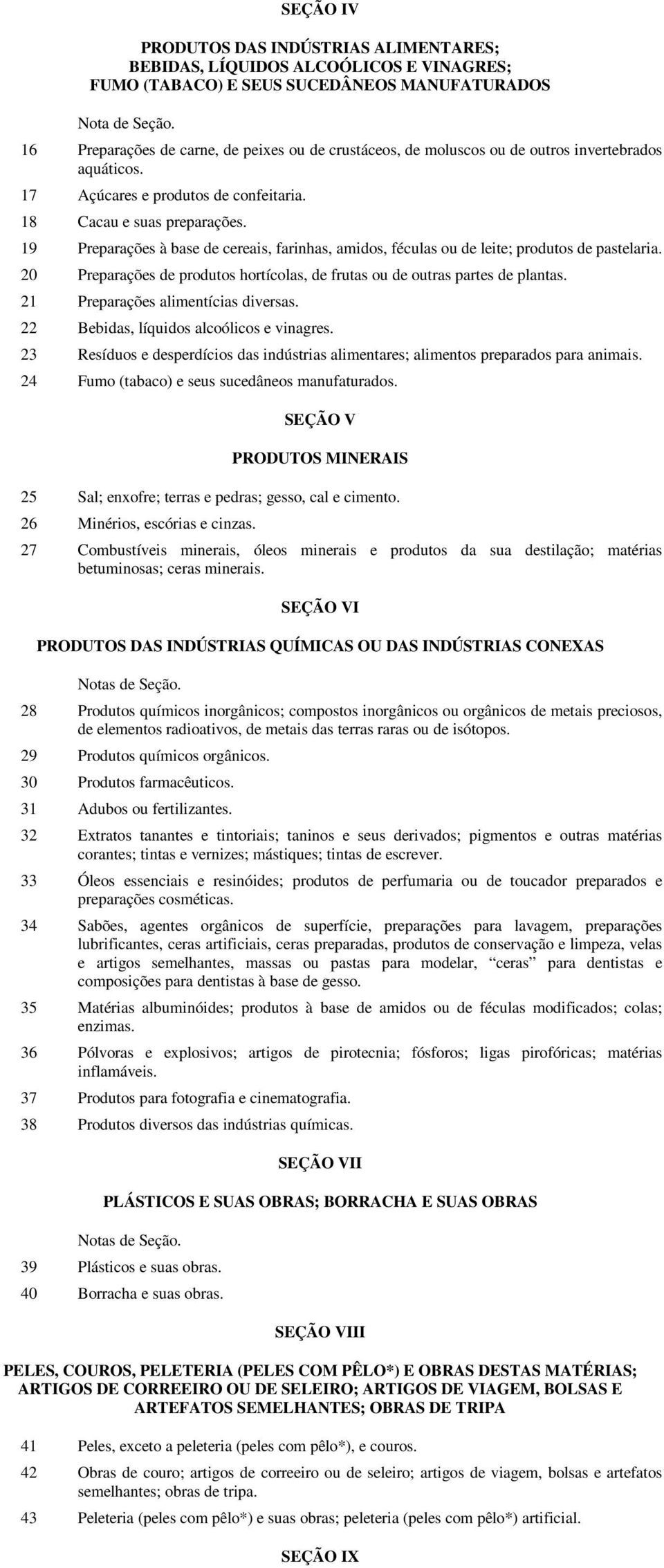 19 Preparações à base de cereais, farinhas, amidos, féculas ou de leite; produtos de pastelaria. 20 Preparações de produtos hortícolas, de frutas ou de outras partes de plantas.