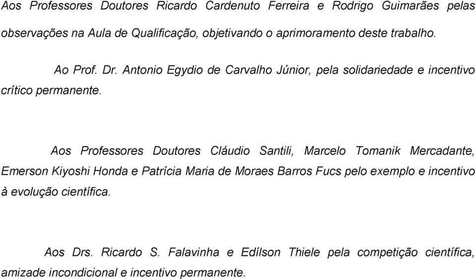 Antonio Egydio de Carvalho Júnior, pela solidariedade e incentivo Aos Professores Doutores Cláudio Santili, Marcelo Tomanik Mercadante,