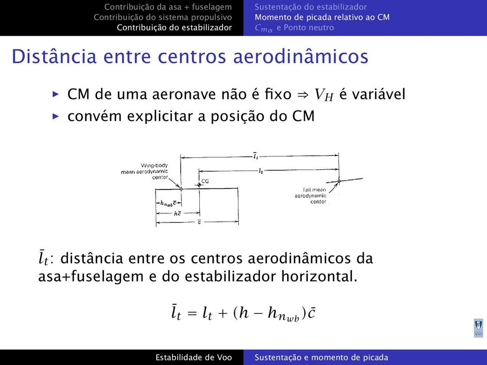 CM lt : distância entre os centros aerodinâmicos da