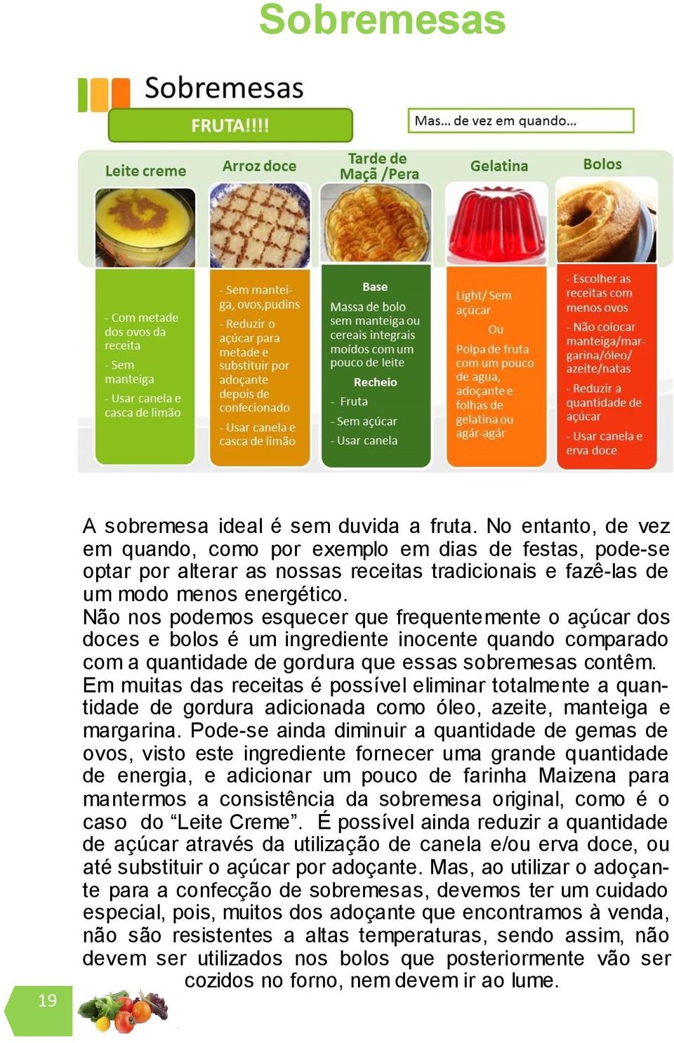 Não nos podemos esquecer que frequentemente o açúcar dos doces e bolos é um ingrediente inocente quando comparado com a quantidade de gordura que essas sobremesas contêm.