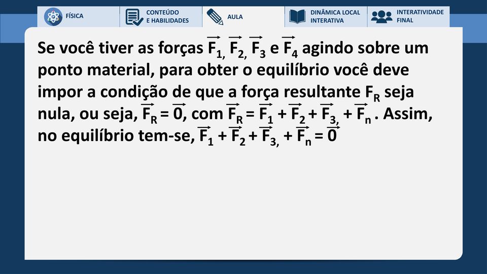 a força resultante F seja R nula, ou seja, F = 0, com F = F + F + F