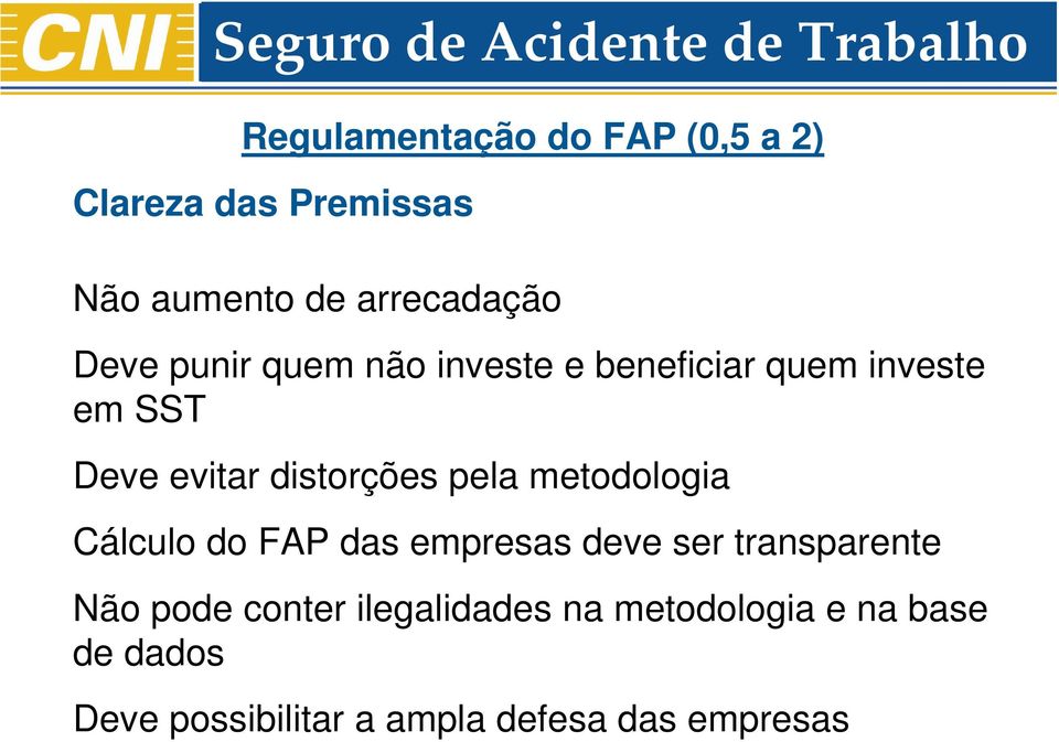 pela metodologia Cálculo do FAP das empresas deve ser transparente Não pode conter