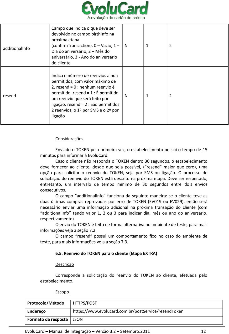 resend = 0 : nenhum reenvio é permitido. resend = 1 : É permitido um reenvio que será feito por ligação.