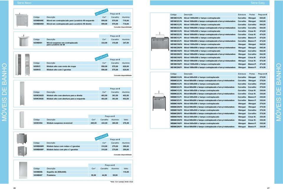 P4 Móvel 1000x500 c/ tampo contraplacado e furo p/ misturadora Carvalho Wengué 545,00 ME100C1C.P3 Móvel 1000x500 c/ tampo contraplacado Carvalho Carvalho 544,50 ME100C2C.