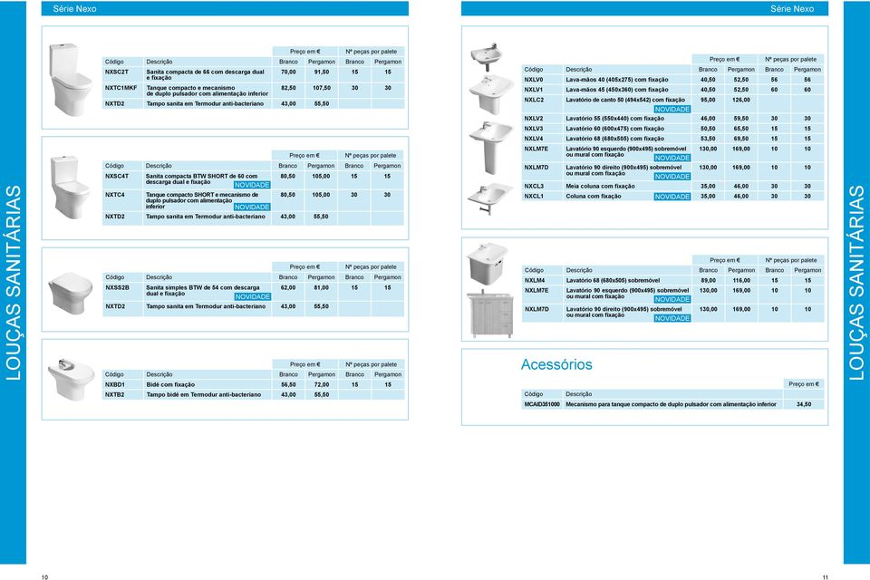 de canto 50 (494x542) com fixação 95,00 126,00 NXLV2 Lavatório 55 (550x440) com fixação 46,00 59,50 30 30 NXLV3 Lavatório 60 (600x475) com fixação 50,50 65,50 15 15 NXLV4 Lavatório 68 (680x505) com