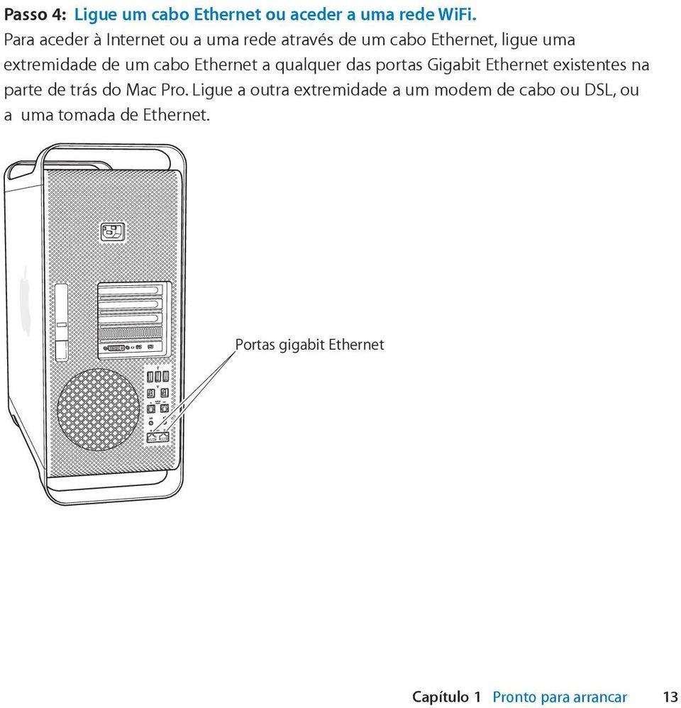 cabo Ethernet a qualquer das portas Gigabit Ethernet existentes na parte de trás do Mac Pro.