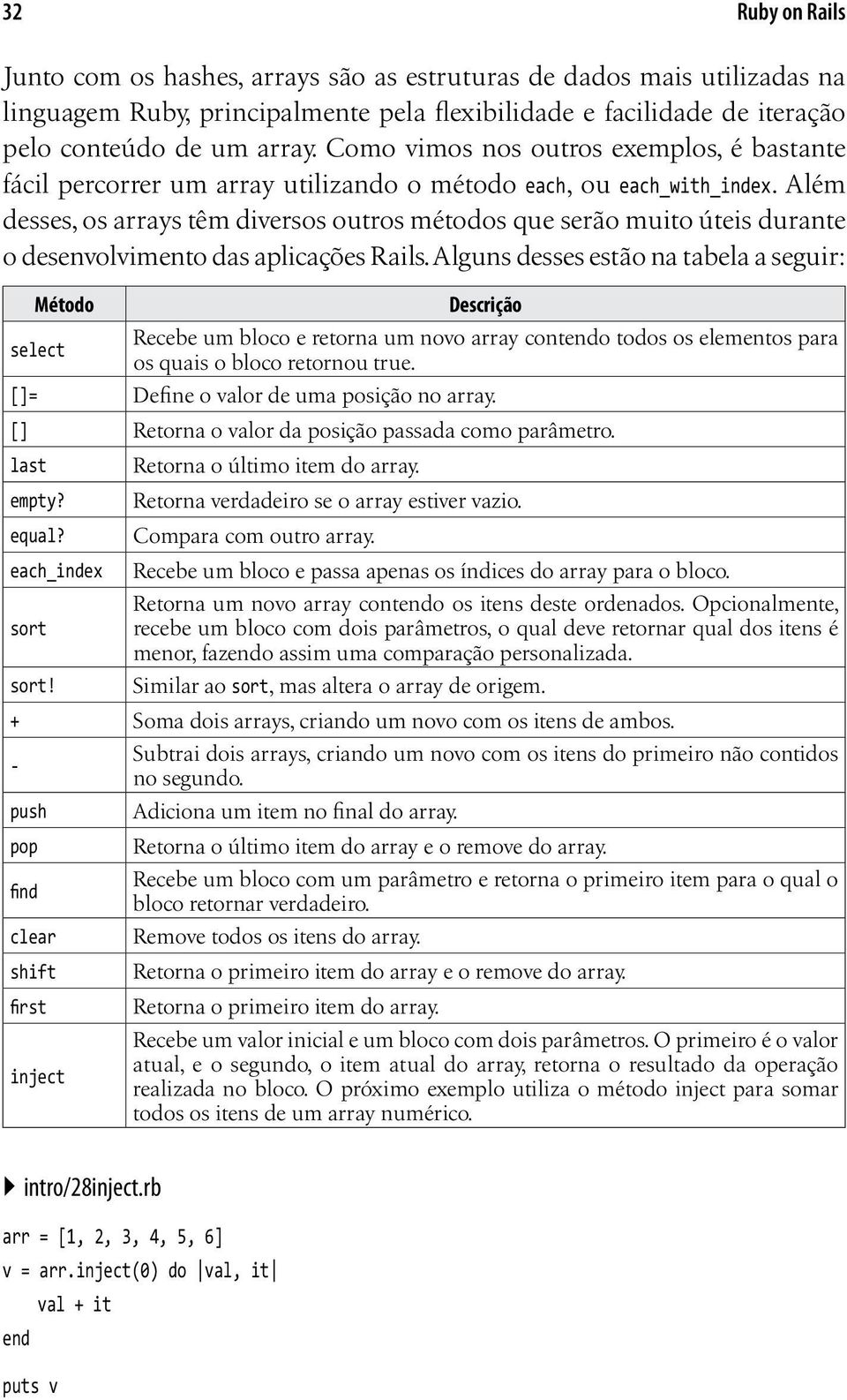 Além desses, os arrays têm diversos outros métodos que serão muito úteis durante o desenvolvimento das aplicações Rails.