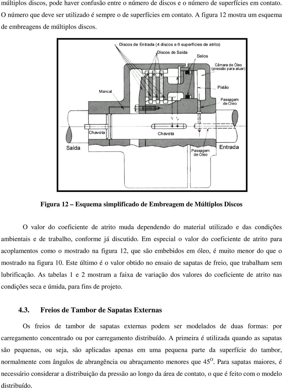 Figua 1 Esquema simplificado de Embeagem de Múltiplos Discos O valo do coeficiente de atito muda dependendo do mateial utilizado e das condições ambientais e de tabalho, confome já discutido.