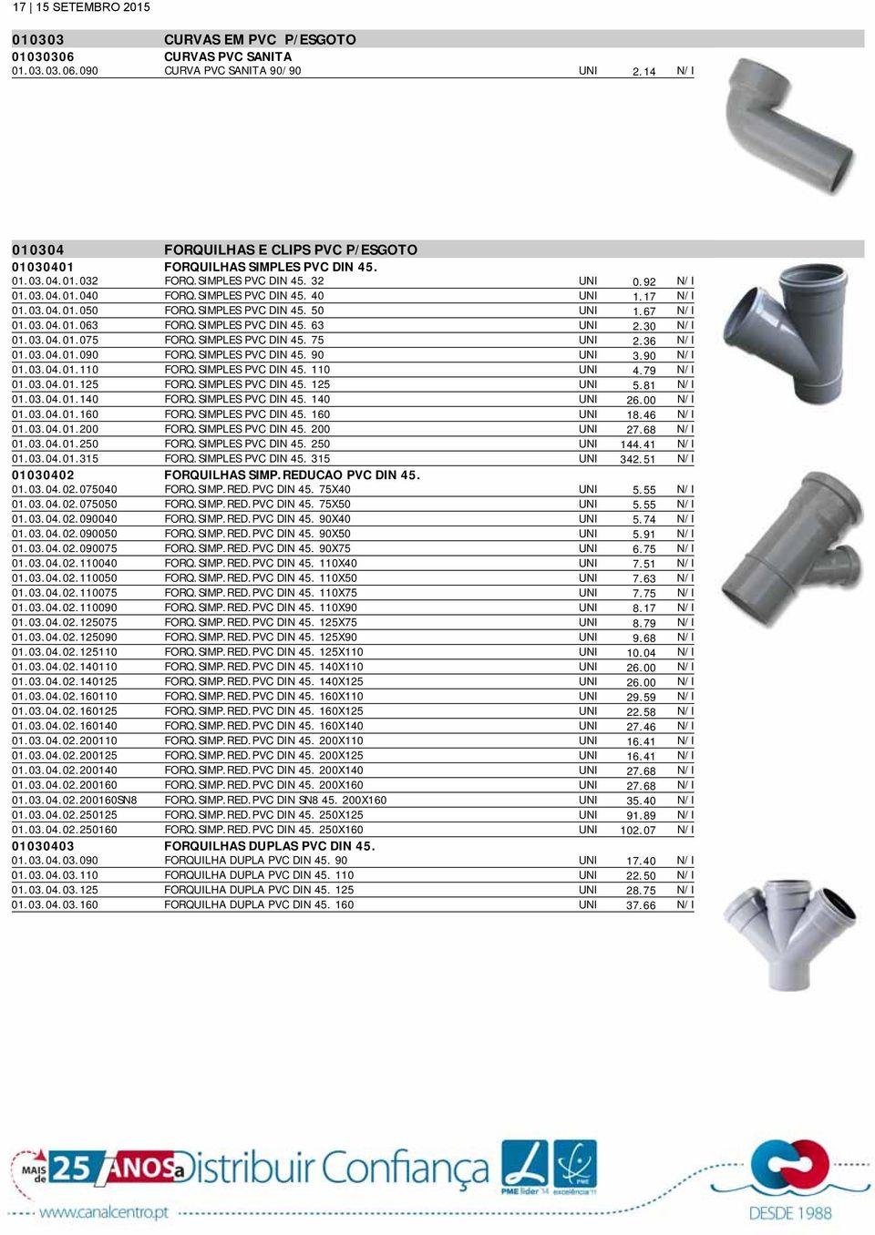 SIMPLES PVC DIN 45. 50 UNI 1.67 01.03.04.01.063 FORQ.SIMPLES PVC DIN 45. 63 UNI 2.30 01.03.04.01.075 FORQ.SIMPLES PVC DIN 45. 75 UNI 2.36 01.03.04.01.090 FORQ.SIMPLES PVC DIN 45. 90 UNI 3.90 01.03.04.01.110 FORQ.