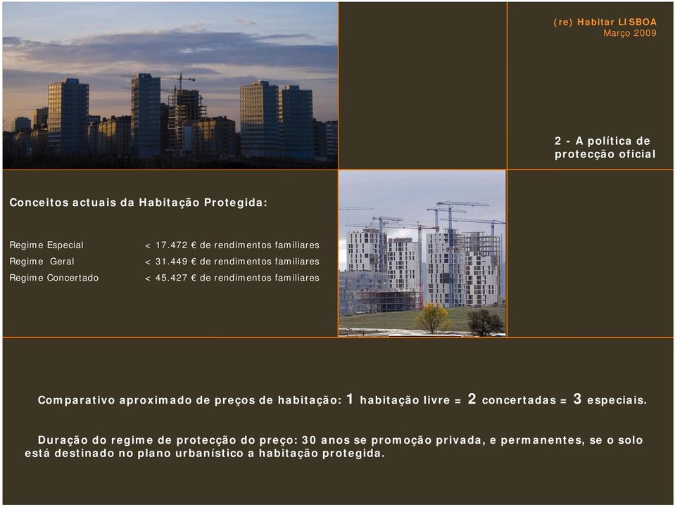 427 de rendimentos familiares Comparativo aproximado de preços de habitação: 1 habitação livre = 2 concertadas = 3