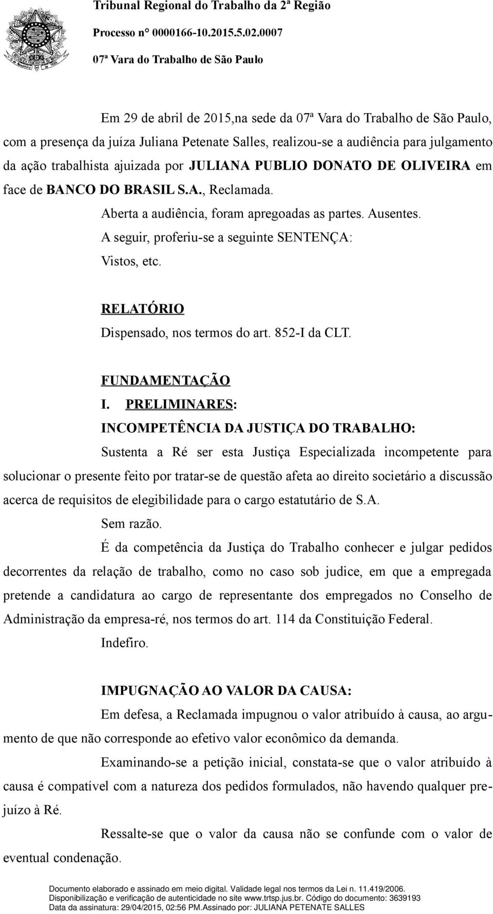 852-I da CLT. FUNDAMENTAÇÃO I.