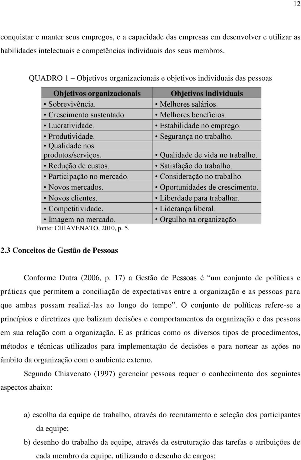 Redução de custos. Participação no mercado. Novos mercados. Novos clientes. Competitividade. Imagem no mercado. Fonte: CHIAVENATO, 2010, p. 5. Objetivos individuais Melhores salários.